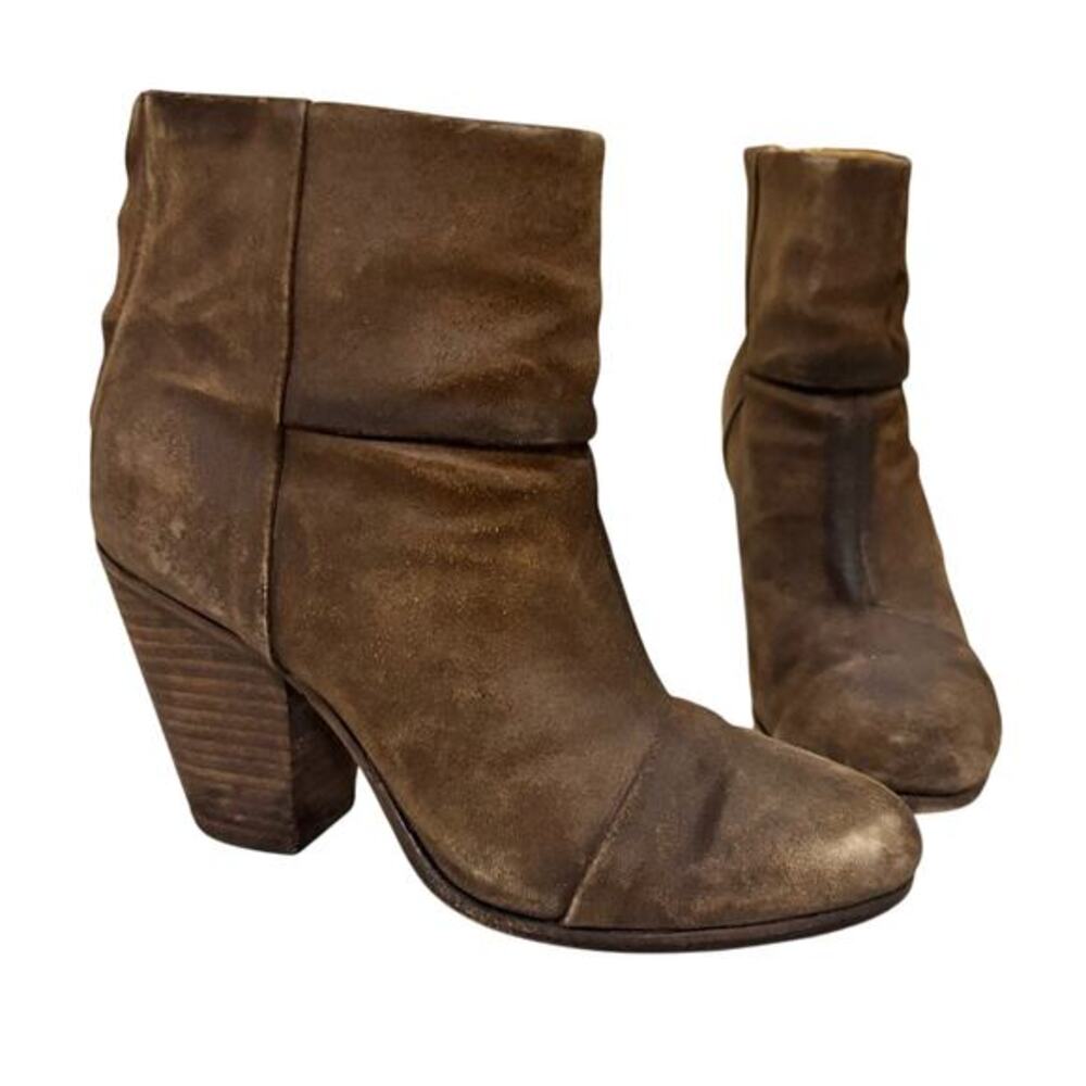 Rag‎ & Bone Brown Suede Heeled Ankle Boots Womens 8.5 Distressed Zip Booties